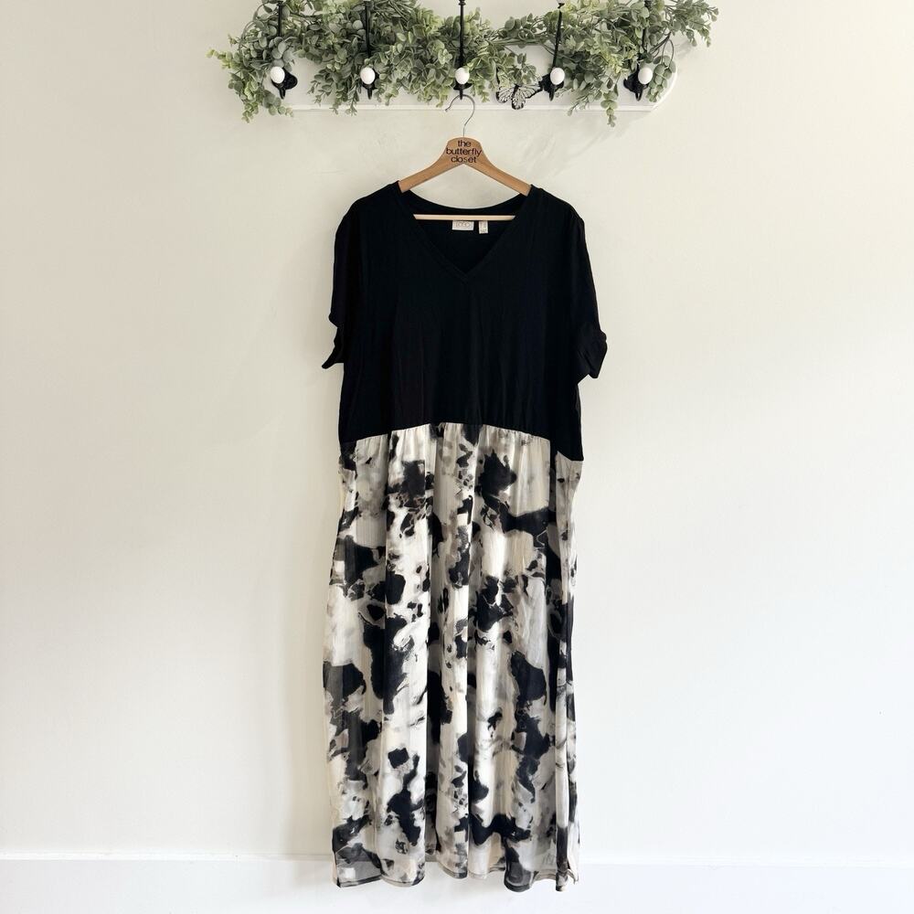 logo by lori goldstein Abstract Solid V Neck Maxi Dress 1X Plus Size CD5158